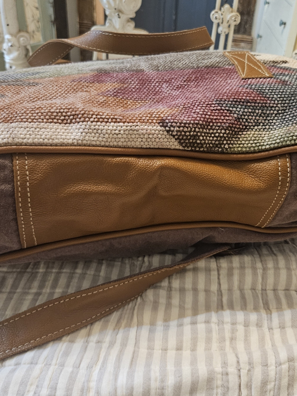 Myra Bag Tan and Multicolor Woven Tote with Leather Straps - Picture 14 of 16